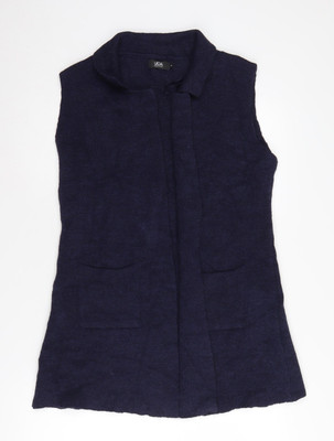 Yüda Damen Pullover blau Strickweste Kragen ärmellos Größe L