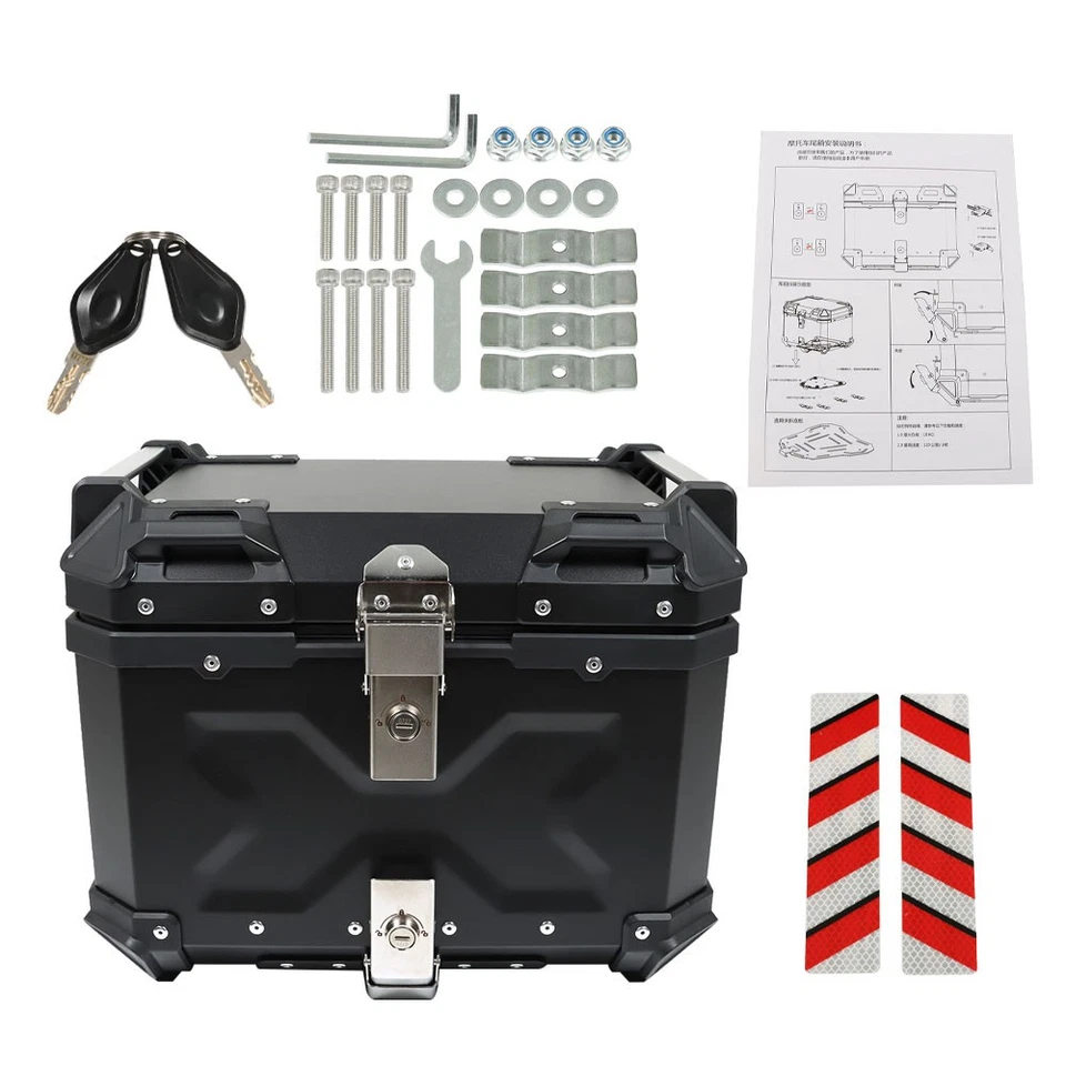 Tail Box Balck Motorcycle Luggage Waterproof Scooter Trunk Storage Top Case 45L - Image 2 of 4