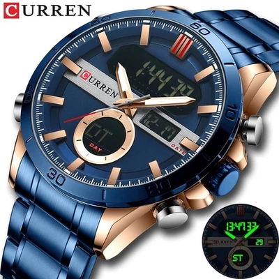 CURREN Herren Digital Quarz Uhr Gold Sport Uhr Chronograph Männliche Armbanduhr - Bild 1 von 4
