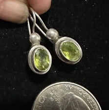 Vintage Faceted Peridot Sterling Silver Drops Hook EARRINGS
