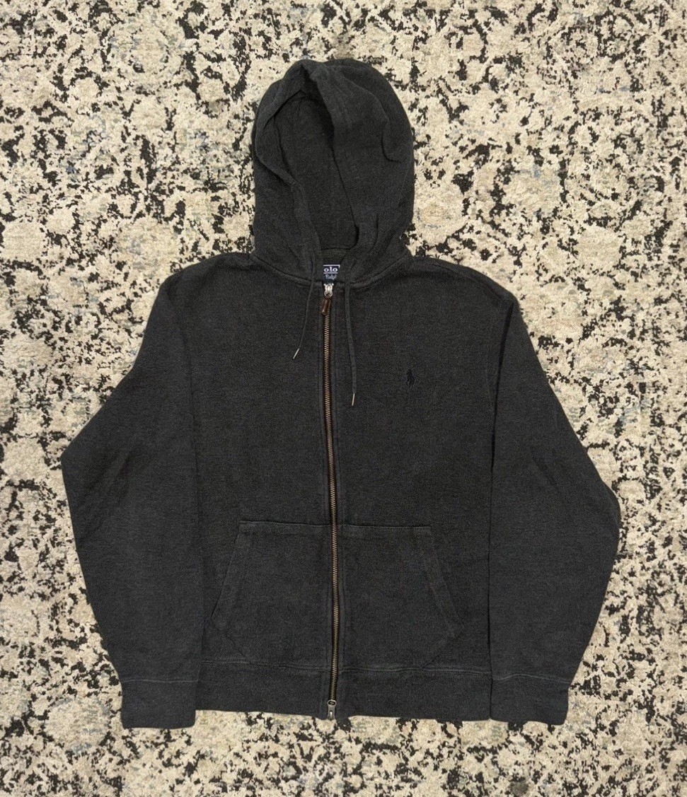 Vintage Polo Ralph Lauren Hoodie Men's Medium Zip Up Grey Sweatshirt  Pony