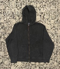 Vintage Polo Ralph Lauren Hoodie Men's Medium Zip Up Grey Sweatshirt Pony