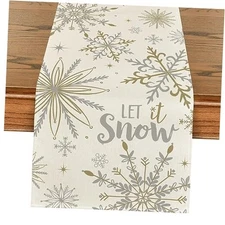  Snowflake Let It Snow Winter Table Runner, 13" x 72", Table Runner Beige