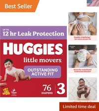 Ultra Soft Huggies Little Movers Size 3 Diapers - 76 Count, Leak-Free Playtime