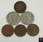 Pre-1965 Old US Coin Set of 5: 3 Wheat Pennies 2 Buffalo Nickels 1 Indian Head