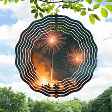 3D Metal Hanging Wind Spinners - Vibrant Firework Pattern Design for Yard 