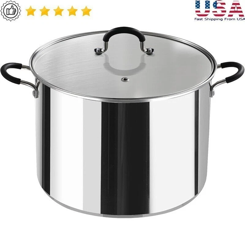 20 Quart Professional Stainless Steel Stockpot Induction Pot W/ Lid Easy Clean