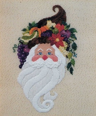 Libby Sturdy Needlepoint Canvas & Guide Vintage Line Drawn Harvest Santa RARE