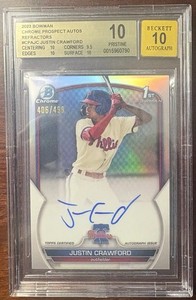 Justin Crawford 2023 Bowman Chrome Prospect Auto #406/499 BGS 10 Pristine Pop 1
