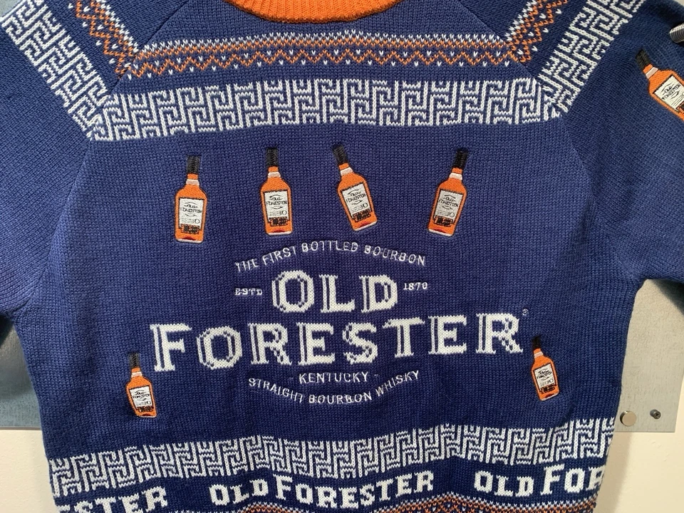 Old Forester Bourbon Whisky Bordado Feo Navidad Suéter Tejido Talla XL Foto 4 de 4
