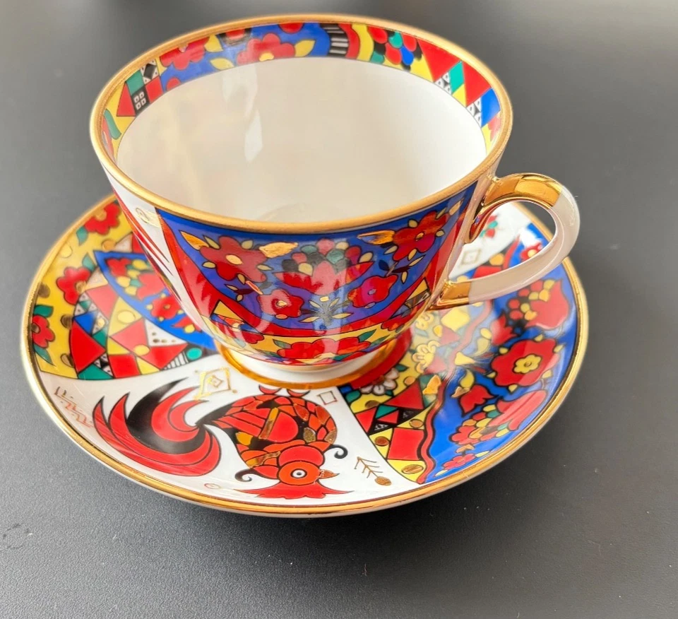 Lomonosov Imperial Porcelain Tasse/Untertasse „Red Horse"  St. Petersburg - Gold - Bild 3 von 4