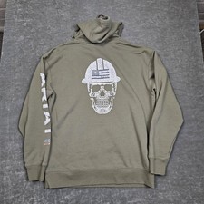 Ariat Hoodie Mens Medium Green Rebar Roughneck Pullover Skull Work Graphic Back