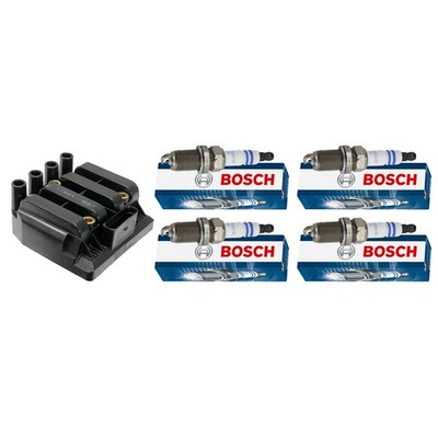 Eldor 1 Ignition Coil 4 Bosch Double Platinum Spark Plugs Kit for VW Golf 2.0L