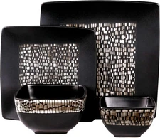 Elama Square Stoneware Pattern Dinnerware Dish Set,