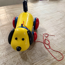 Vintage Ambi Toys Max Pull Along Dog Yellow Red Blue Made in Holland 10?