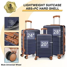 3 Piece Luggage Set ABS+PC Hard Shell Large Suitcase 20 24 28 Inch with TSA Lock