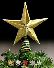 10 Inch Large Filigree Gold Glittered Christmas Star Tree Topper Star for Large 