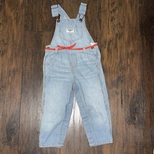 Vintage Oshkosh Girls Denim Railroad Striped Blue And White Overalls Size 24 M