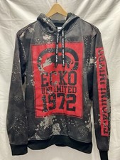 ECKO Unltd. CAMO Big Spell Out Wash Black Red Gray Unisex Hoodie Size M Pockets