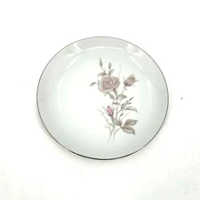 FINE CHINA JAPAN Vintage Laura Appetizer Plate White Floral Platinum Trim 6.25"