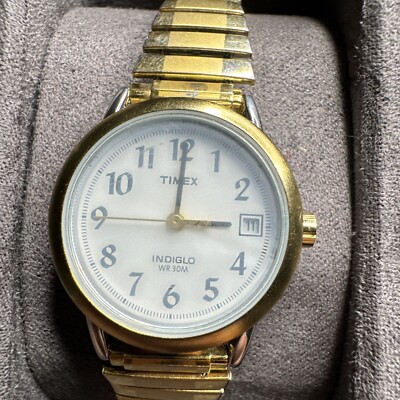 Womens Timex Indiglo WR 30M Gold Silver Tone Expansion Band Date Analog Watch Timex Indiglo Watch Gold Silver Tone Mother Of Pearl WR 30M  main image 2