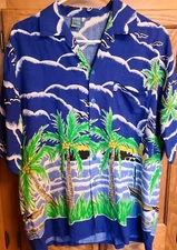 CARIBBEAN SURF Hawaiian Shirt Mens M Medium Palm Trees Seagulls Beach Themed VTG