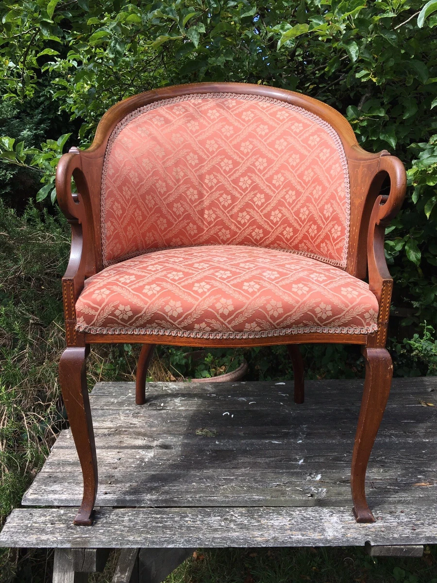 Edwardian Inlaid Mahogany Library Tub Chair With Fine Upholstery