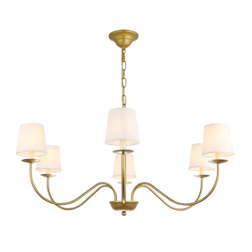 Living District Eclipse 6-Light Metal & Fabric Chandelier in Brass/White - Picture 3 of 10