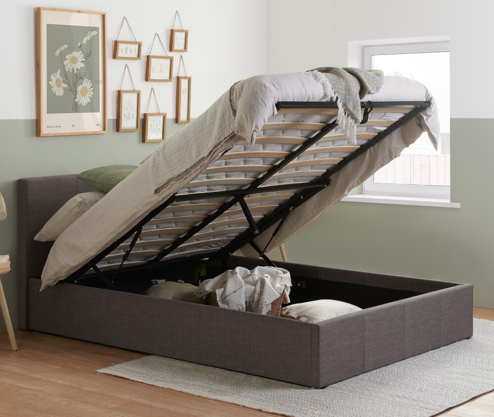 Grey Fabric Ottoman Storage Bed, Happy Beds Yorkie Grey Fabric Modern Bed - 5ft UK King (150 x 200 cm) Frame Only 8 Fabric Ottoman Bed, Berlin Grey Storage Bed with 4 Size and 4 Mattress Options
