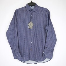Visconti Black Men's Long Sleeve Shirt S Blue Geometric Print NWT 125