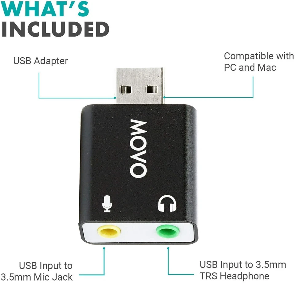 Movo 3.5mm TRS Microphone to External Sound Card USB Audio Adapter for PC & Mac - Image 2 of 4