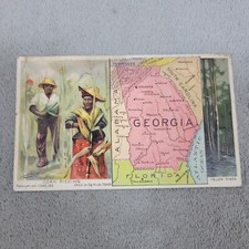 Arbuckle Coffee Trade Card – Georgia Map Corn Picking Pines c1889 - FREE SHIP