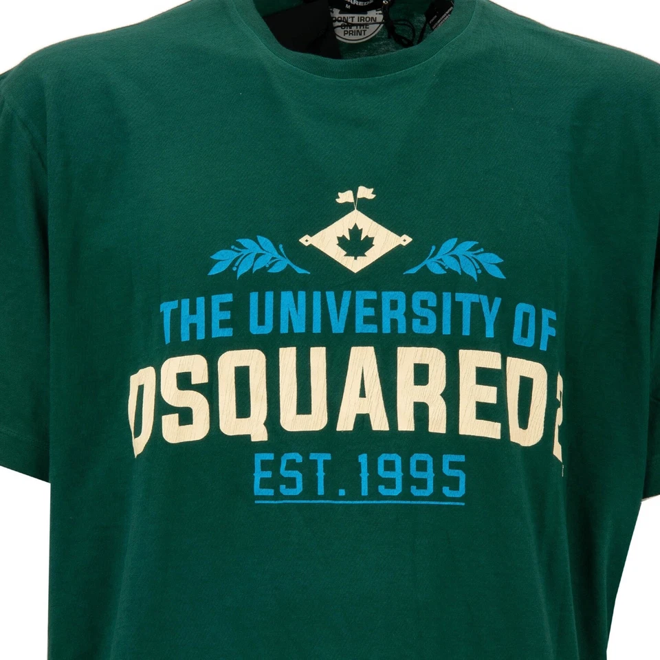 DSQUARED2 Extra Grande Camiseta de Algodón Con The Universidad Logo Verde 12427 - Imagen 2 de 4