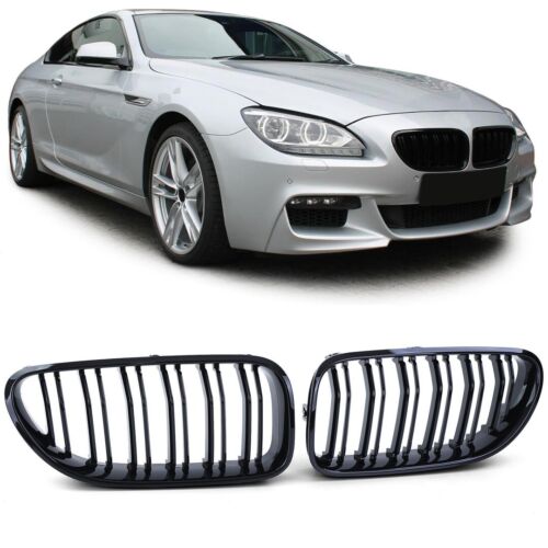 BMW F12 F13 F06 & M6 2dr & GC GLOSS BLACK FRONT KIDNEY GRILLES GRILLS PAIR UK - Picture 1 of 3