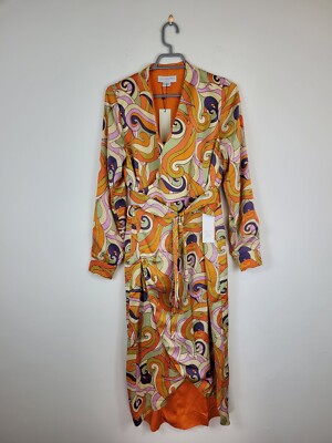 Never Fully Dressed Reversible Midi Wrap Dress Orange Multi ~ Size Uk 10 BNWT