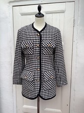Gallery Ladies Vintage Black Houndstooth Longline Blazer Jacket Uk10