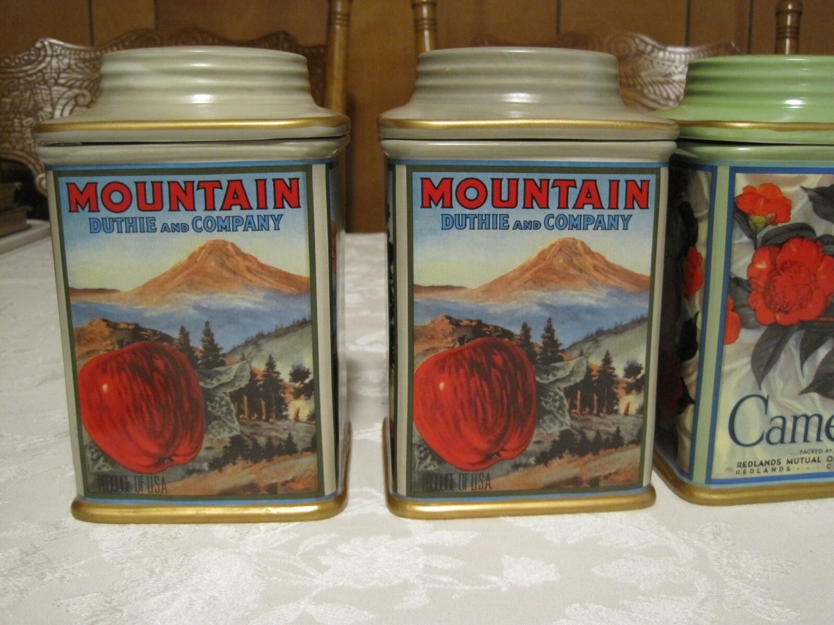 SET OF 4 ONEIDA VINTAGE LABEL COLLECTION CERAMIC CANISTERS