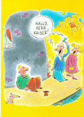 Werbekarte Hallo, Herr Kaiser! - Karikatur von Ari Plikat, Eulenspiegel Nr. 057