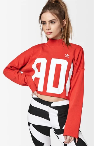 adidas Originals Women's Bold Age Cropped Sweatshirt Fashion Top Long Sleeve Red