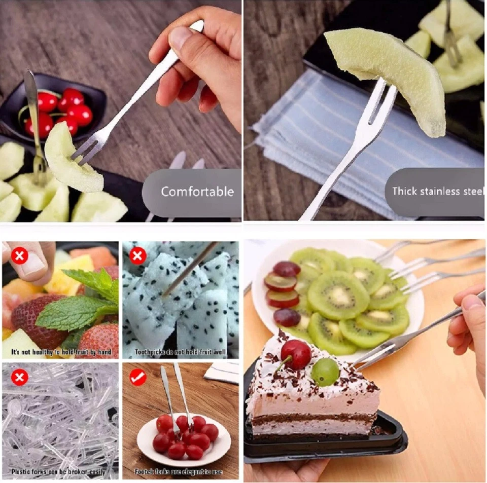 Juego de mini tenedores de acero inoxidable de 12 piezas - Tenedor de postre para frutas y aperitivos de 2 clavijas Foto 3 de 4