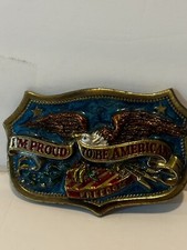 Vintage 1984  I  m Proud to be an American  Belt Buckle Made in the USA