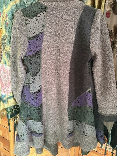 Anis A M Art To Wear 38” Around L 36” Open Boho Cardigan Multi Fabric Collared - Picture 3 of 7