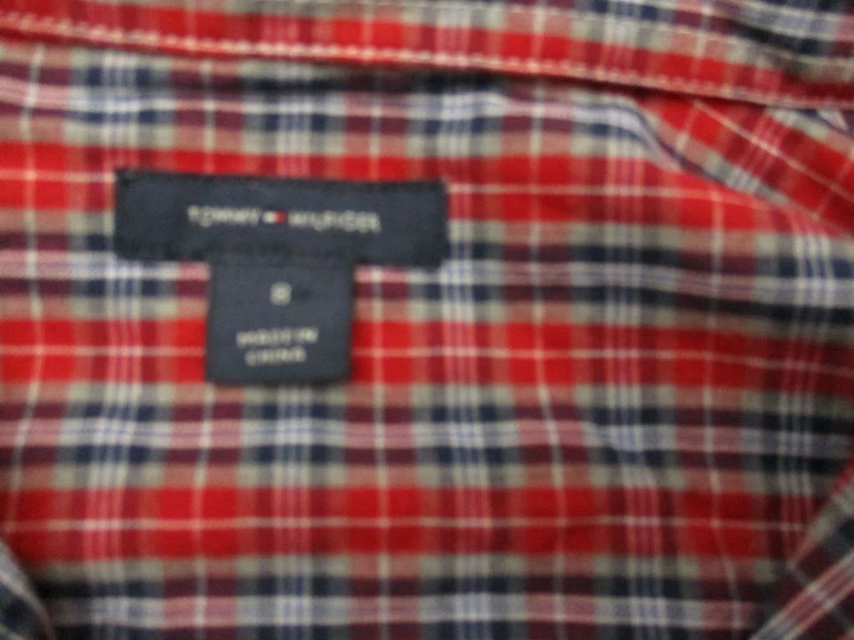 Camisa Tommy Hilfiger Talla 8 Niños Roja a Cuadros Algodón Manga Larga Abotonada 6G054 Foto 3 de 4