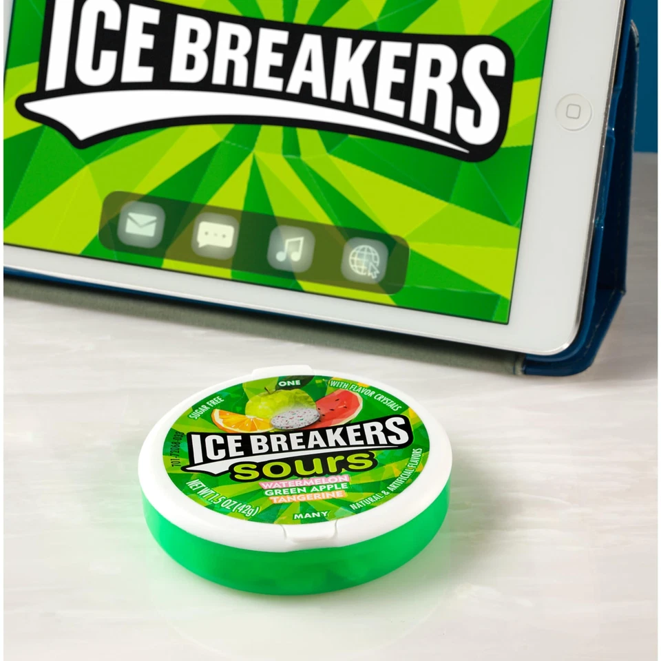 ICEBREAKERS Sours Sugar Free Mints 1.5 OZ Paquete de 8 Manzana Verde Mandarina Wa... Foto 4 de 4