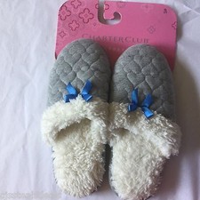 NWT Charter Club Womens Gray Slippers Bow Scuffs Small 22