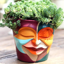 Abstract Rainbow Head Planter, Unique Face Plant Pot with Drainage, Cute Eclecti