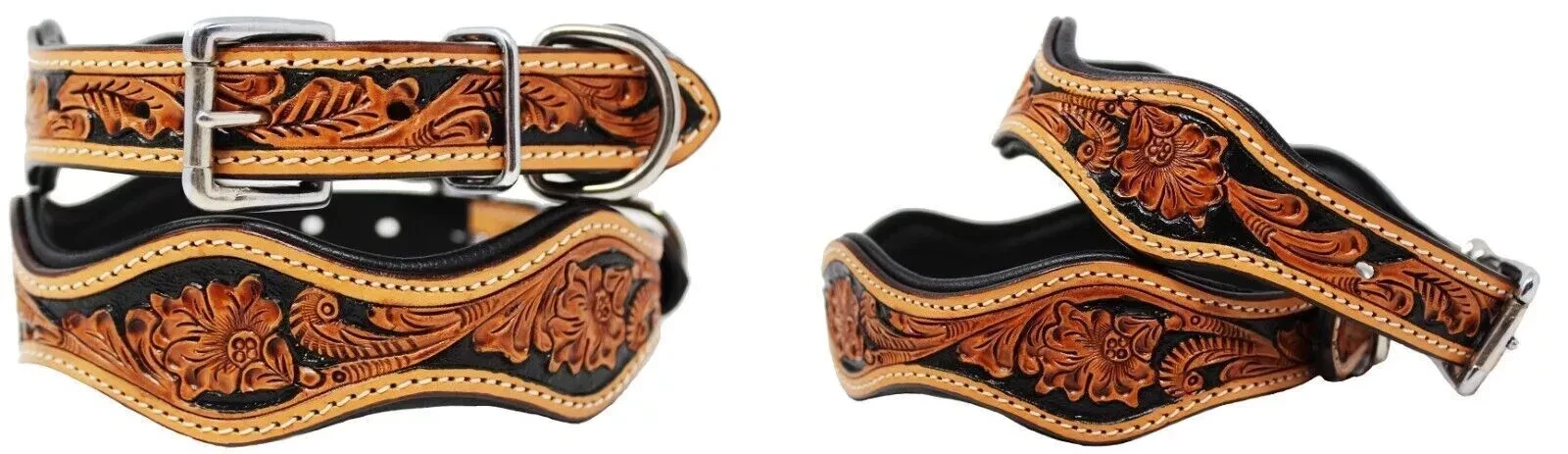 Genuine Dog Collar Curved Tooled Leather Handmade Floral Pattern Pet Collar.
Opens in a new window o