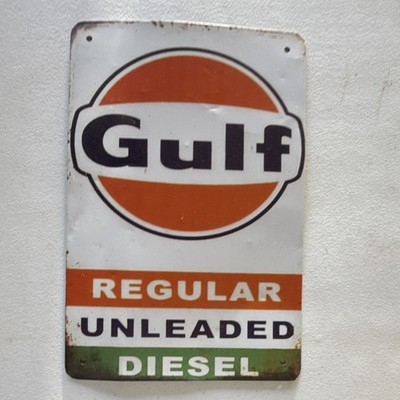 Gulf Metal Sign Regular Unleaded Diesel Gas & Oil Advertising