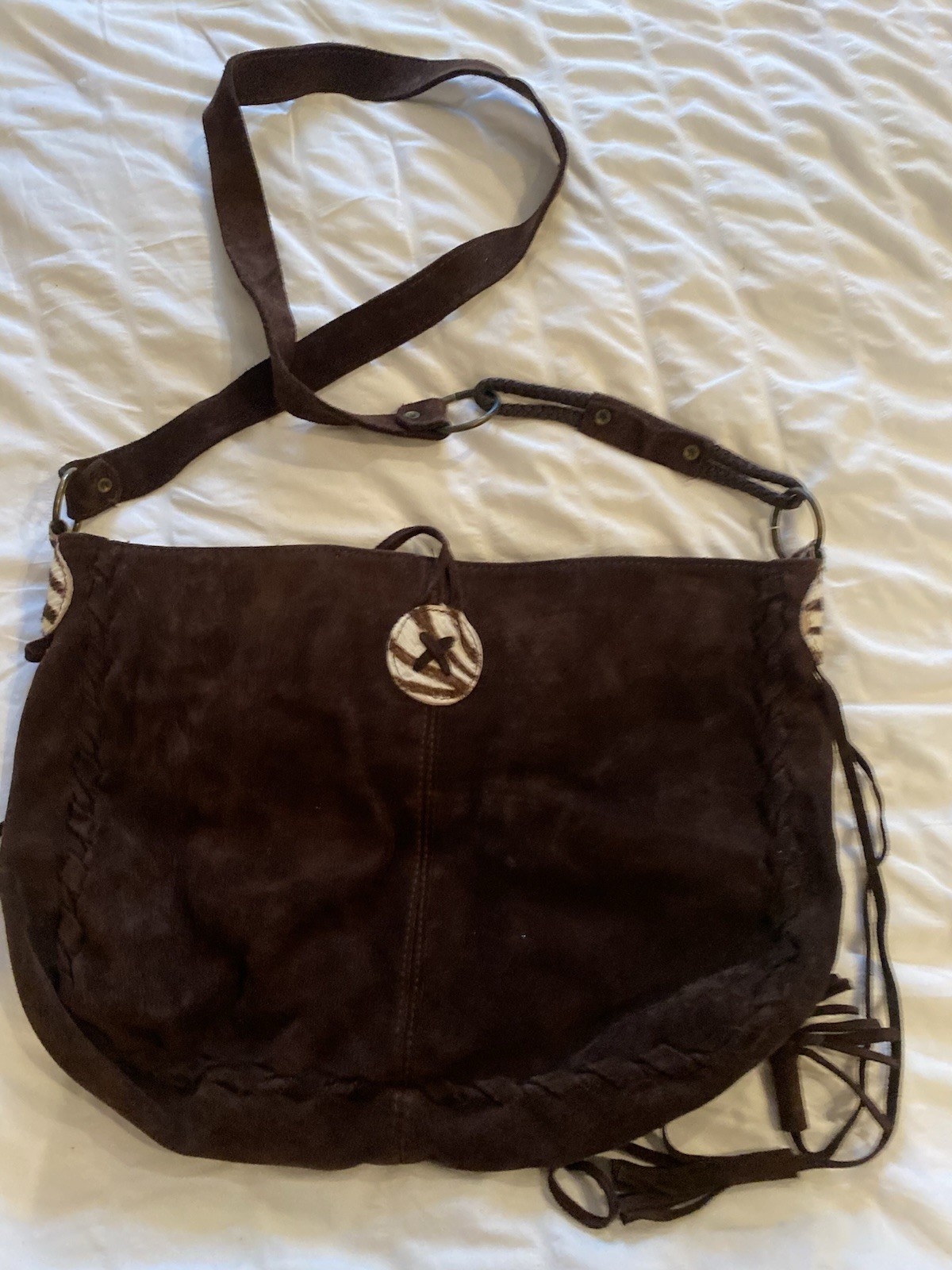 Borsa a tracolla Zara Y2K scamosciata marrone pony zebra marrone marrone marrone nappa boho