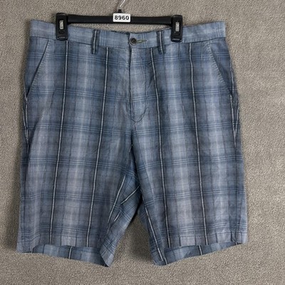 Tommy Bahama Shorts Mens 36 Blue Plaid Linen Silk Chino Regular Casual Summer